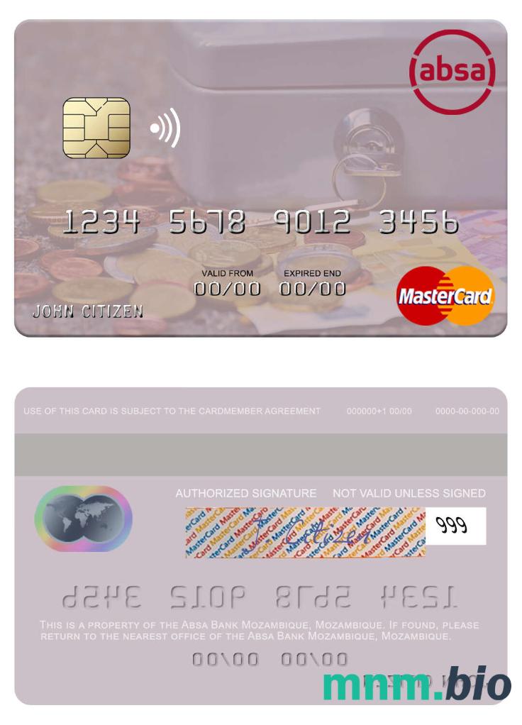 Mozambique Absa Bank Mozambique przykład karty mastercard w formacie PSD